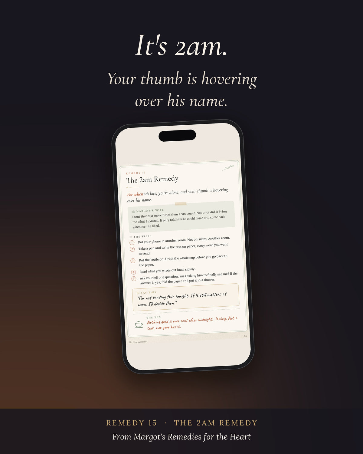 Sample page: Remedy 15, The 2am Remedy, on a phone