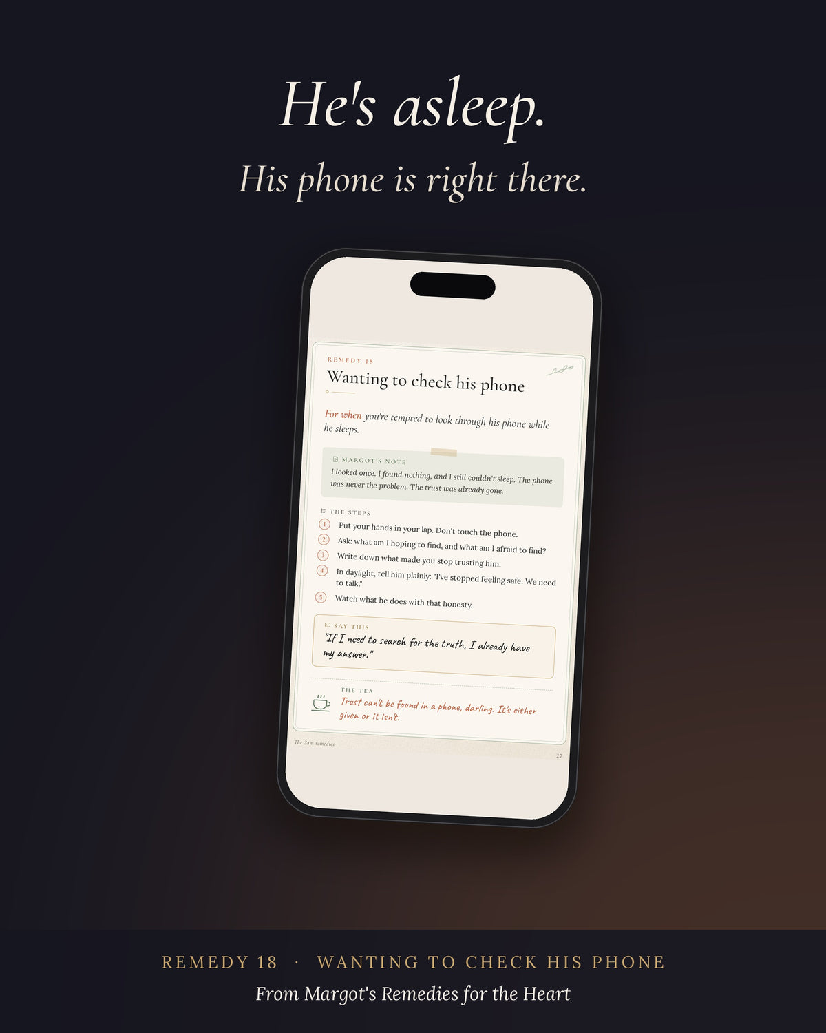 Sample page: Remedy 18, Wanting to check his phone